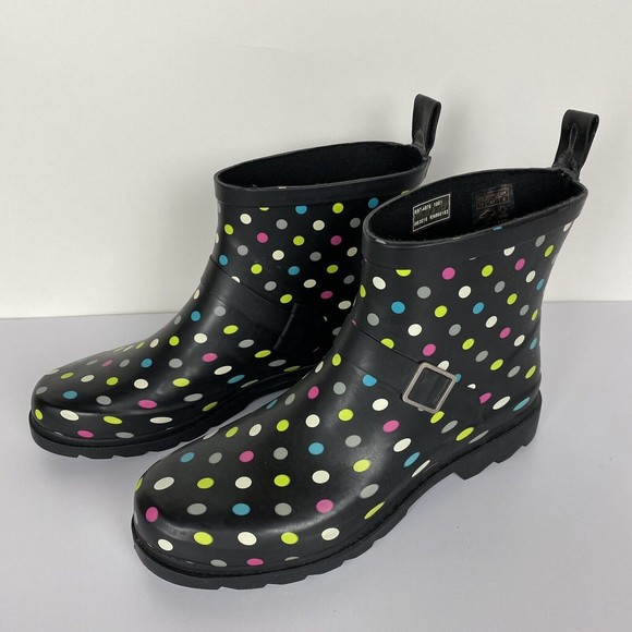 NWOB Capelli New York Womens Rain Ankle Booties Black Rainbow Polka Dot Size 10 - Picture 5 of 12
